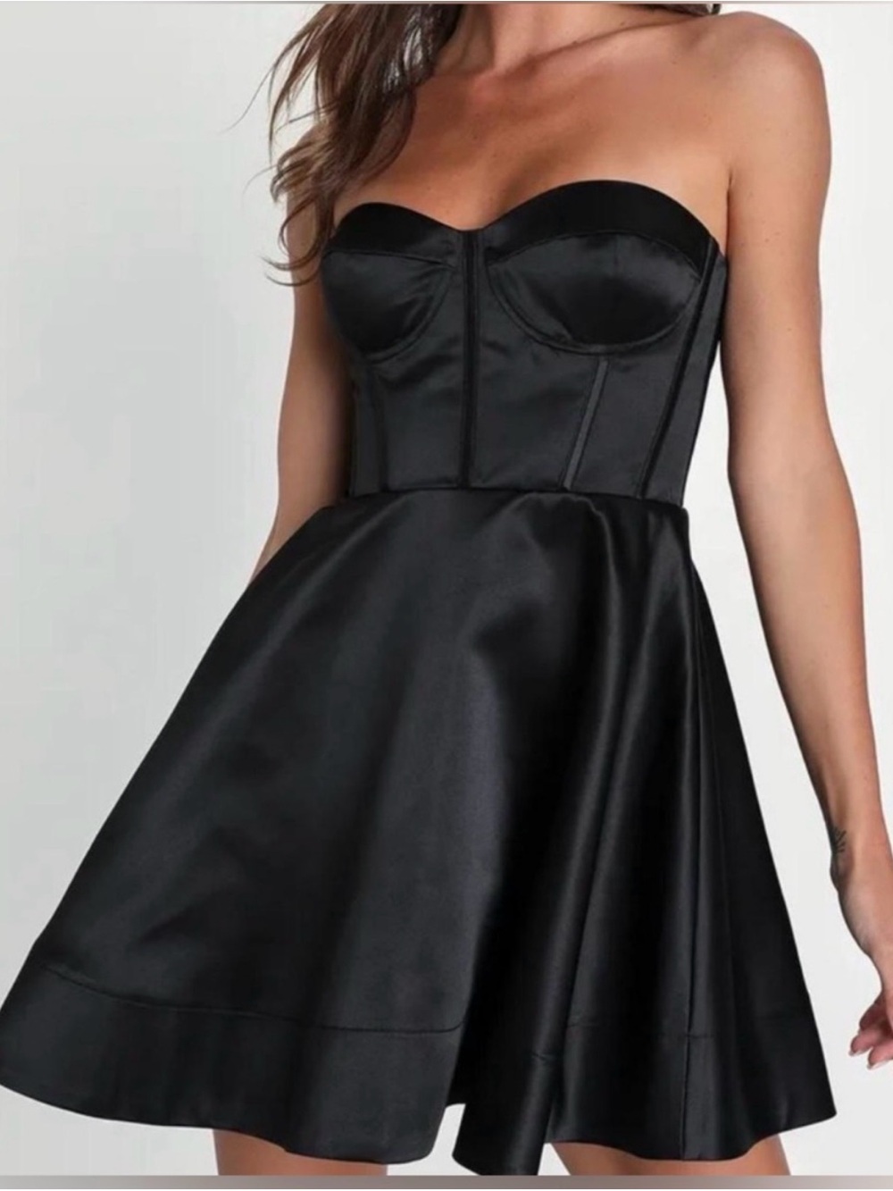 Lulu's Black Strapless Corset Fit-and-Flare Mini Dress